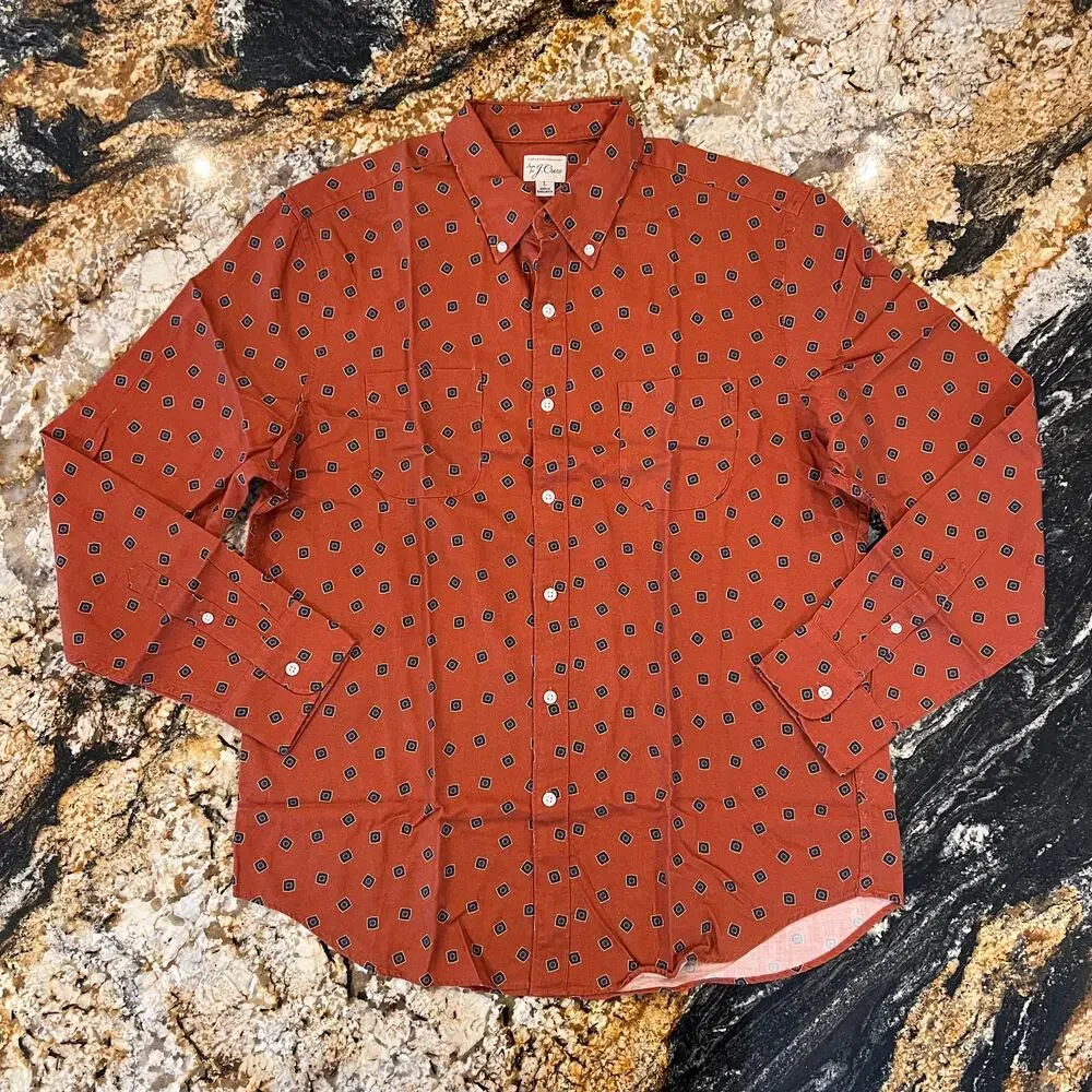 NWT J. Crew Men's Square Flower Blue/Green Cotton-Wool Challis 2 Pocket Shirt